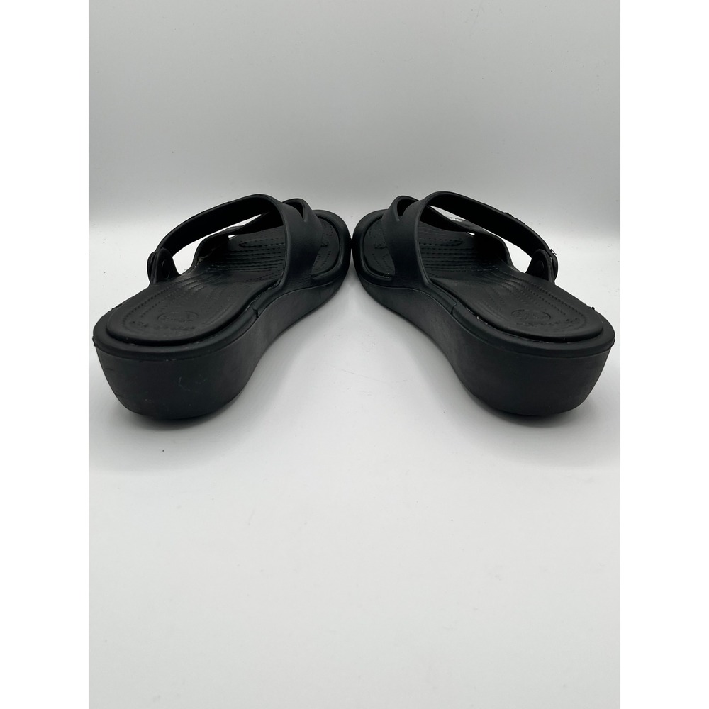 Crocs Patricia Black Multi-Strap Wedge Sandals Women Sz 11‎ Slip On 10386
